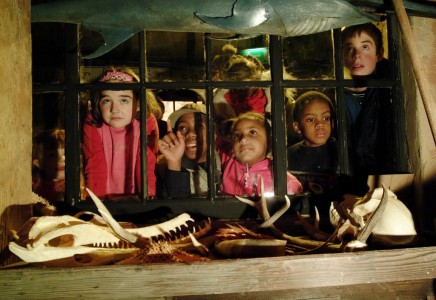 Children peering through – Musuem of London Docklands