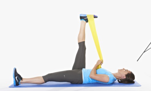 Post natal Lying hamstring calf stretch