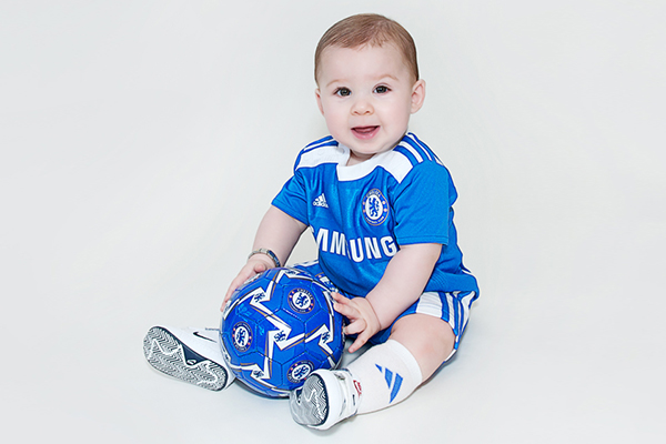 baby in Chelsea football kit
