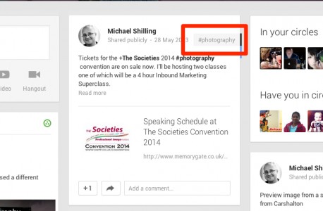 How hastags appear on Google+