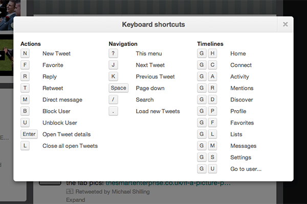 Twitter keyboard shortcuts
