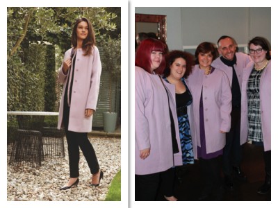 marisota pink collarless coat with mark collage