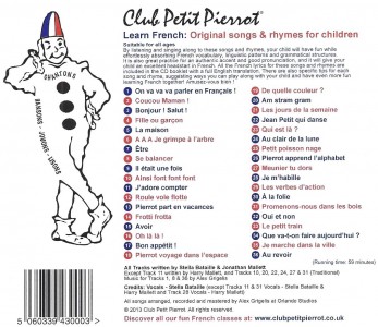 xmas gift guide educational present Club Petit Pierrot CD back cover