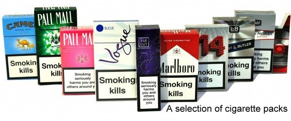 A selection of cigarette packs