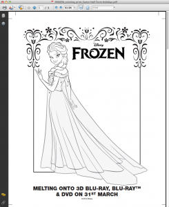 Disney Frozen colouring sheets Easter half term holidays