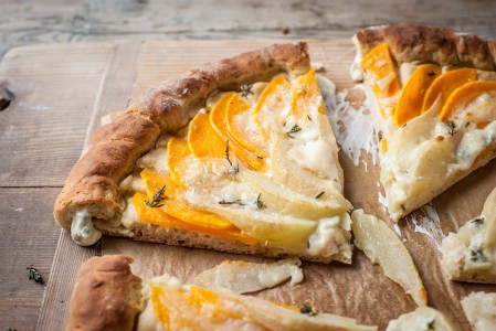 Recipe Great British Chefs Adam Byatt's Butternut squash, pear and gorgonzola flat bread tart