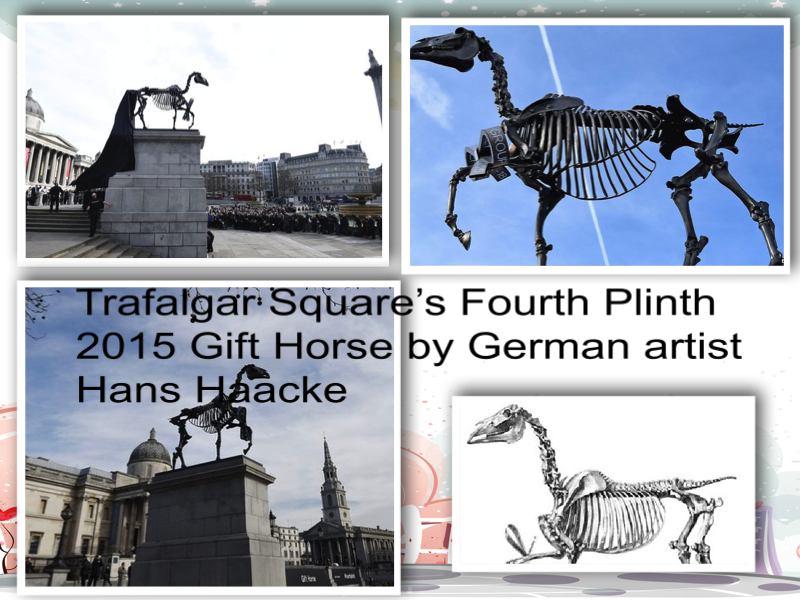 Trafalgar square london Gift Horse by German artist Hans Haacke collage