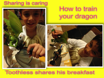 Toothless sharing breakfast