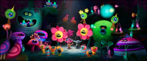 Justin Timberlake Trolls + anna kendrick BRAND & POPPY SINGING SCENE WIDE SHOT