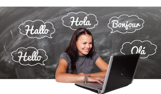 girl learning languages at the laptop