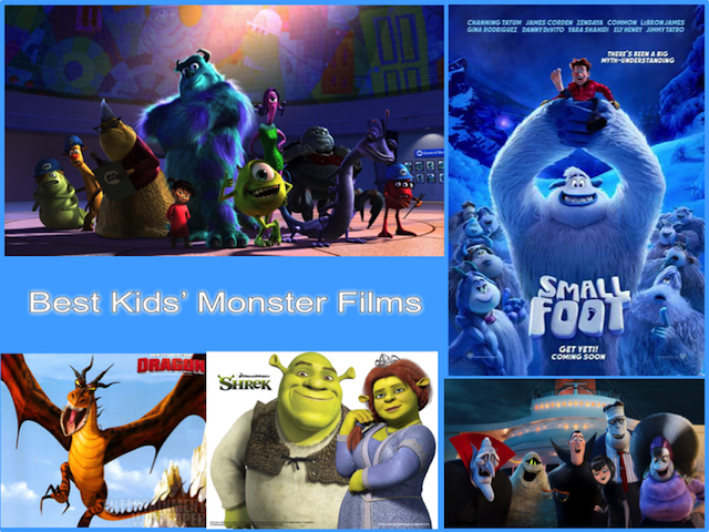 collage showing monster films posters including Smallfoot and monsters inc for children.