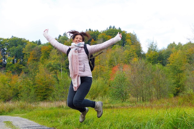 woman jumping in the park