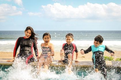 happy family surfing