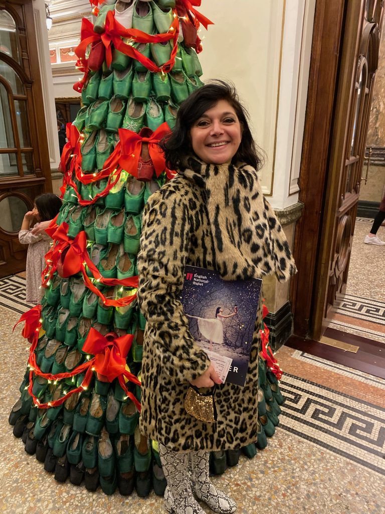 Monica costa at the coliseum london to see the nutcracker posing for mums magazine 