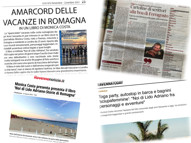 press clippings for holiday book Noi di Lido Adriano beach in Italian 