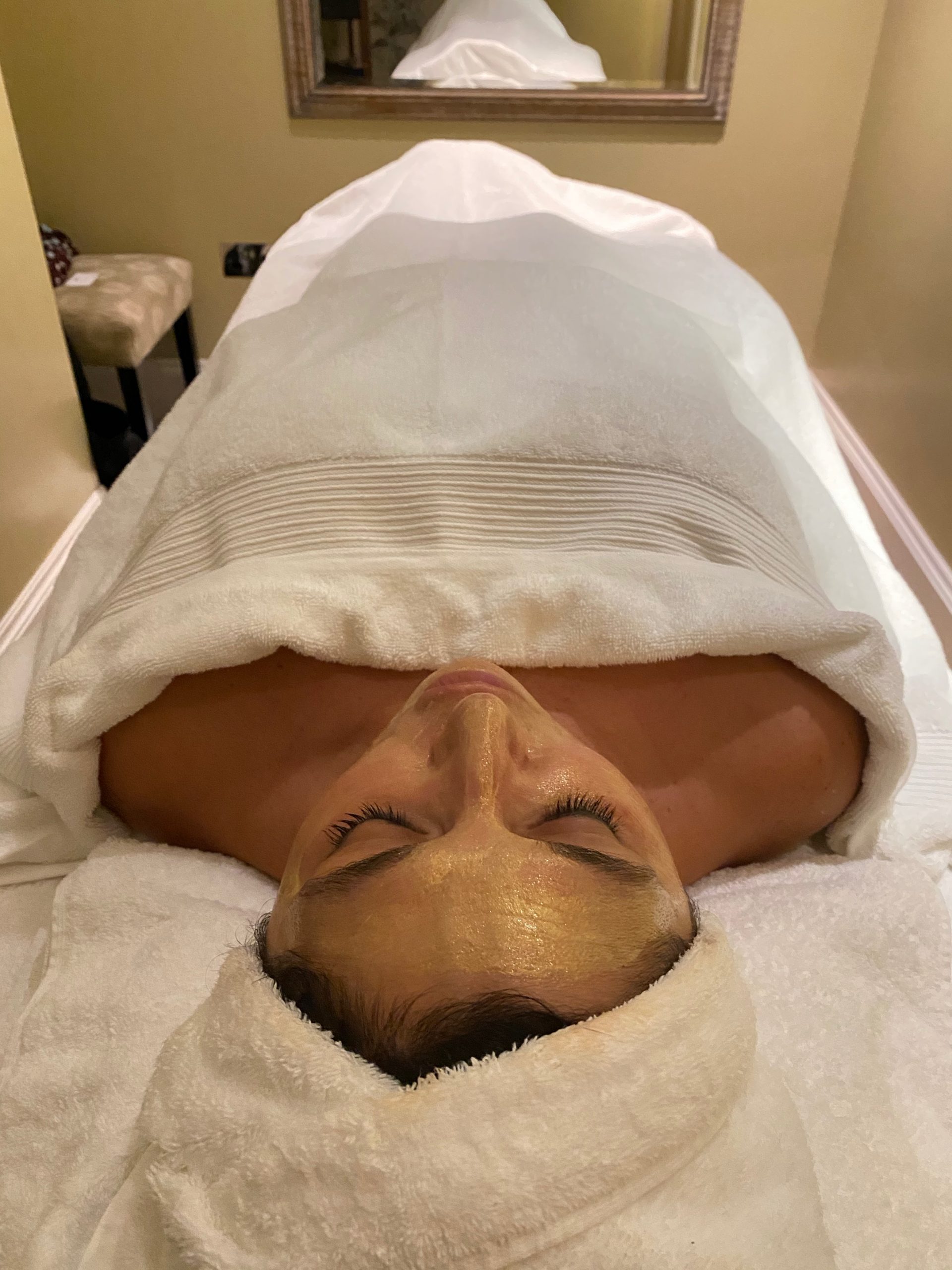 Monica Costa having a beauty treatment facial