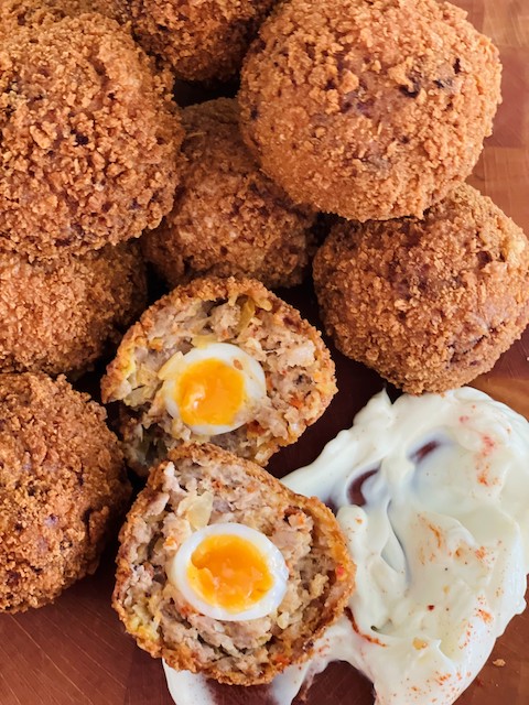 Nduja Scotch Eggs for Afternoon Tea on the table