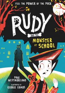 Book illustration showing character Rudy & monster at school