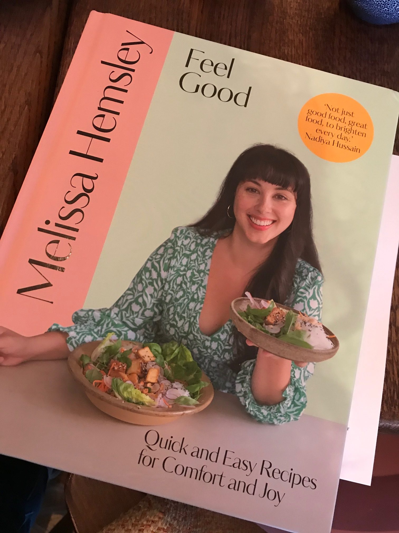 Cook book cover by Melissa Hemsley posing for mums magazine