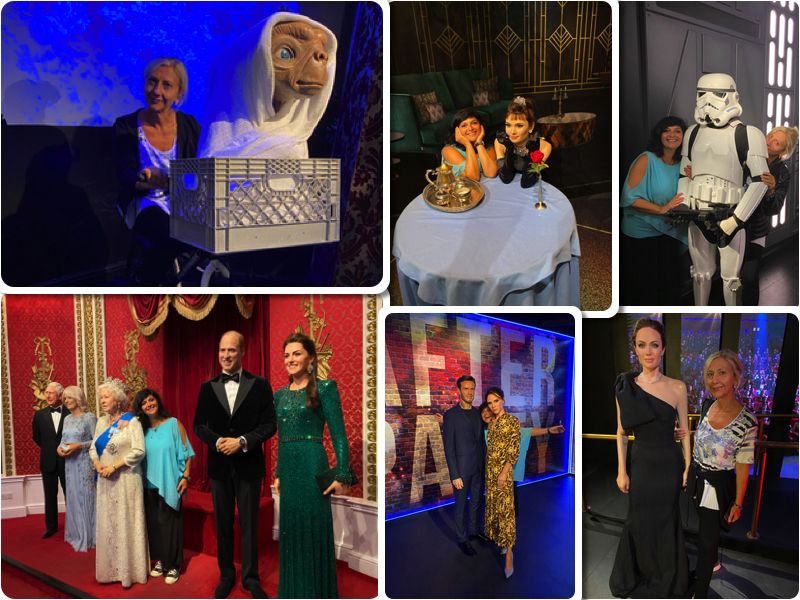 wax figures with mums posing for magazine