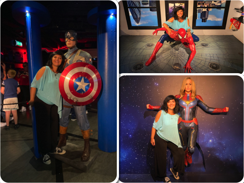 Monica Costa at Marvel madame tussauds posing for mums magazine