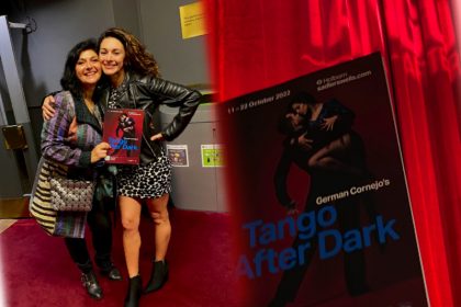 Monica Costa and tango after dark dancer Gisela Galeassi posing for mums magazine