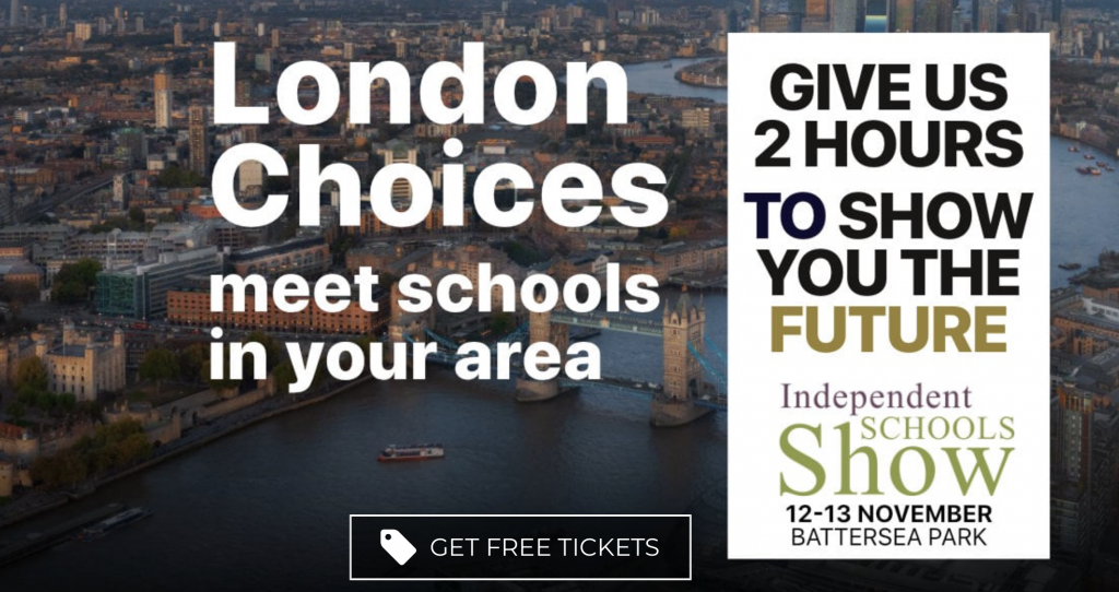 the Independent Schools Show banner showing London in the background