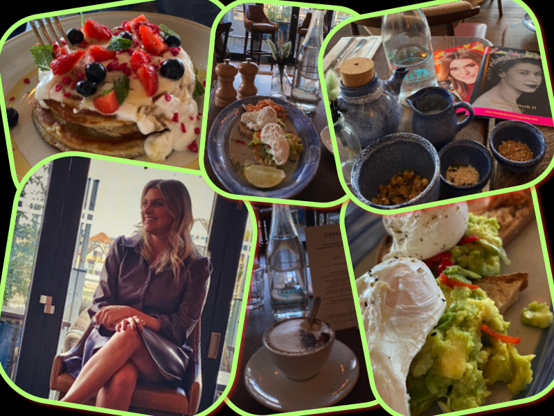 Anna Williamson posing for Mums magazine over brunch at Coppa Club Putney