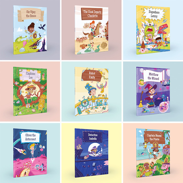 group of personalised books for children