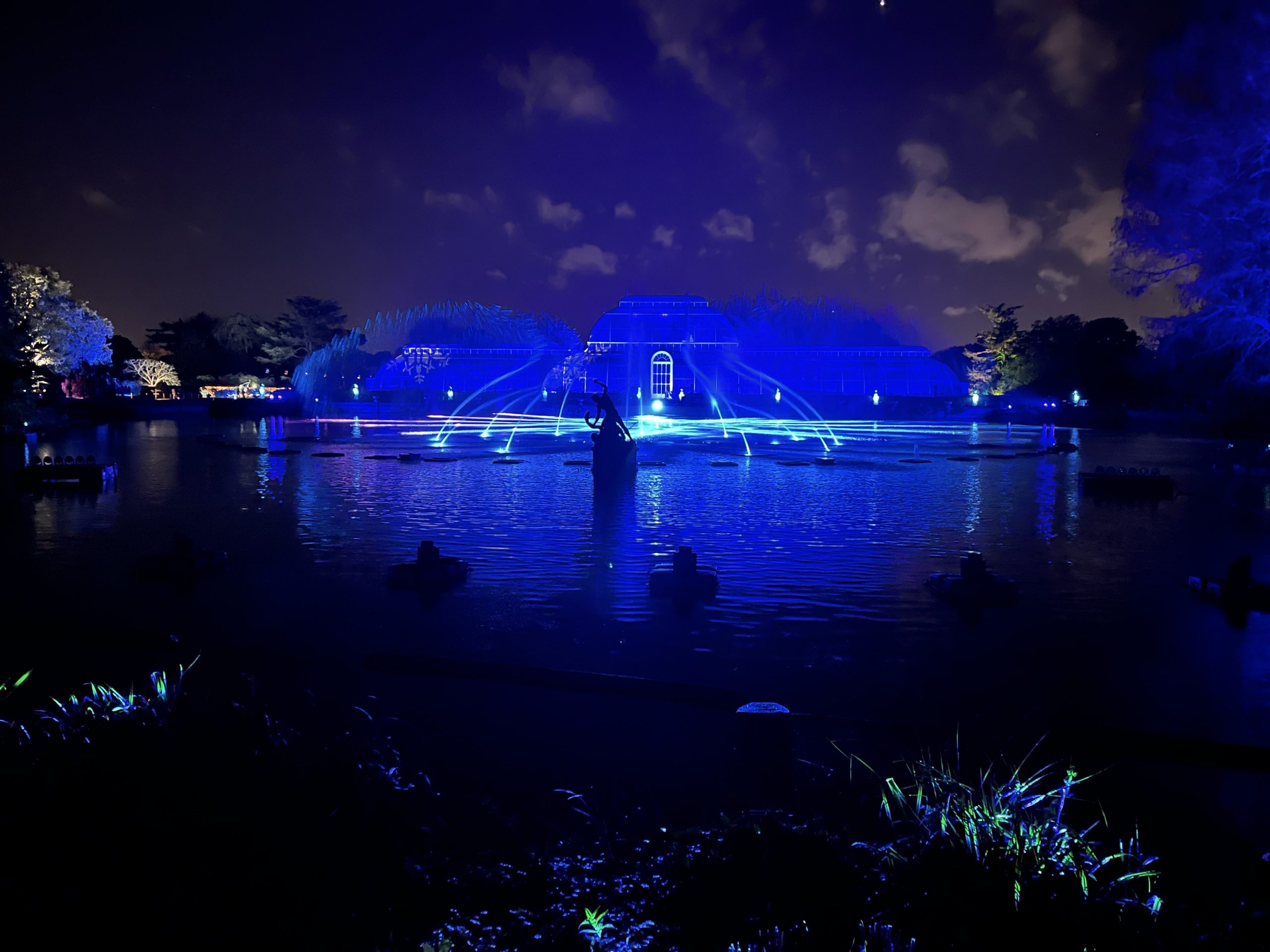 Christmas at kew blue lights on the lake 