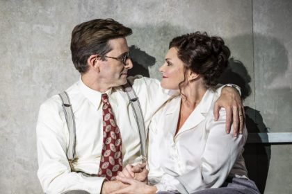 David Tennant and Sharon Small wearing white shirts in GOOD at the Harold Pinter Theatre