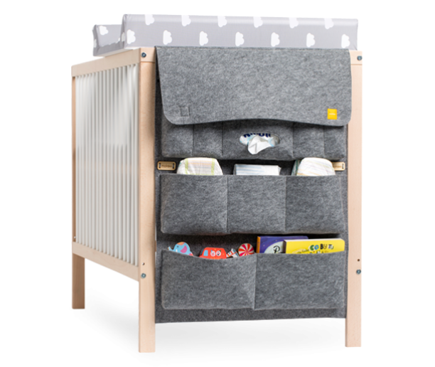grey coloured cot organiser in Scandinavian style