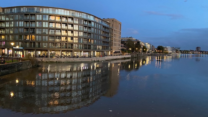 riverside studios view in the evening as seen from hammersmith bridge