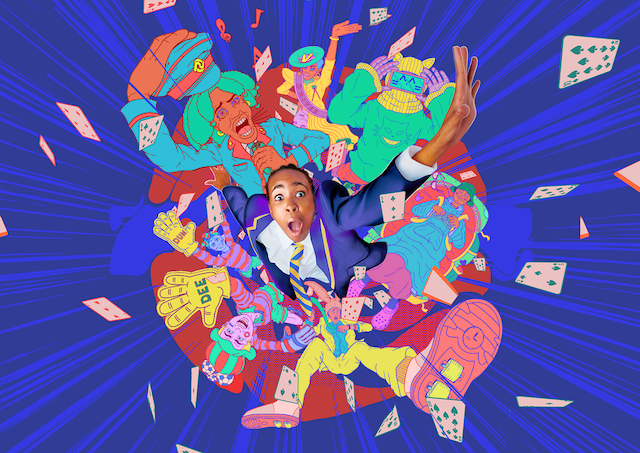 Alice in Wonderland in Brixton Panto poster with blue background 