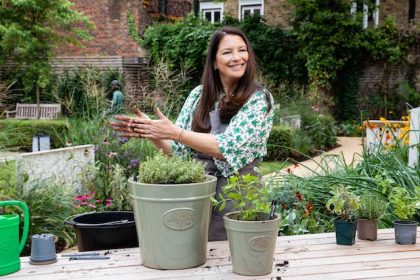 Rachel de Thame potting up herbs and Dementia Friendly Plants