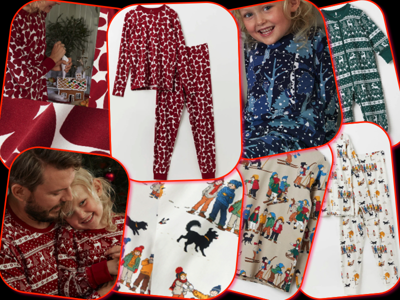 collage of matching christmas pjs