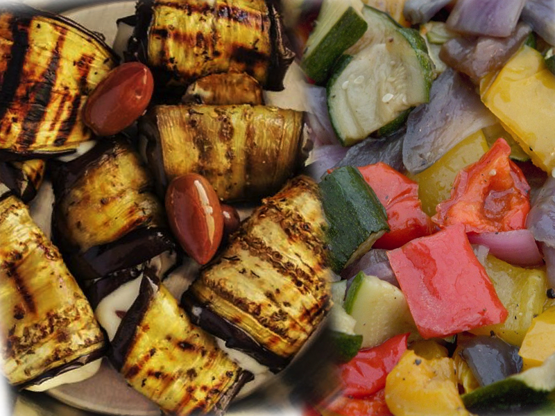 Mixed roasted vegetables collage