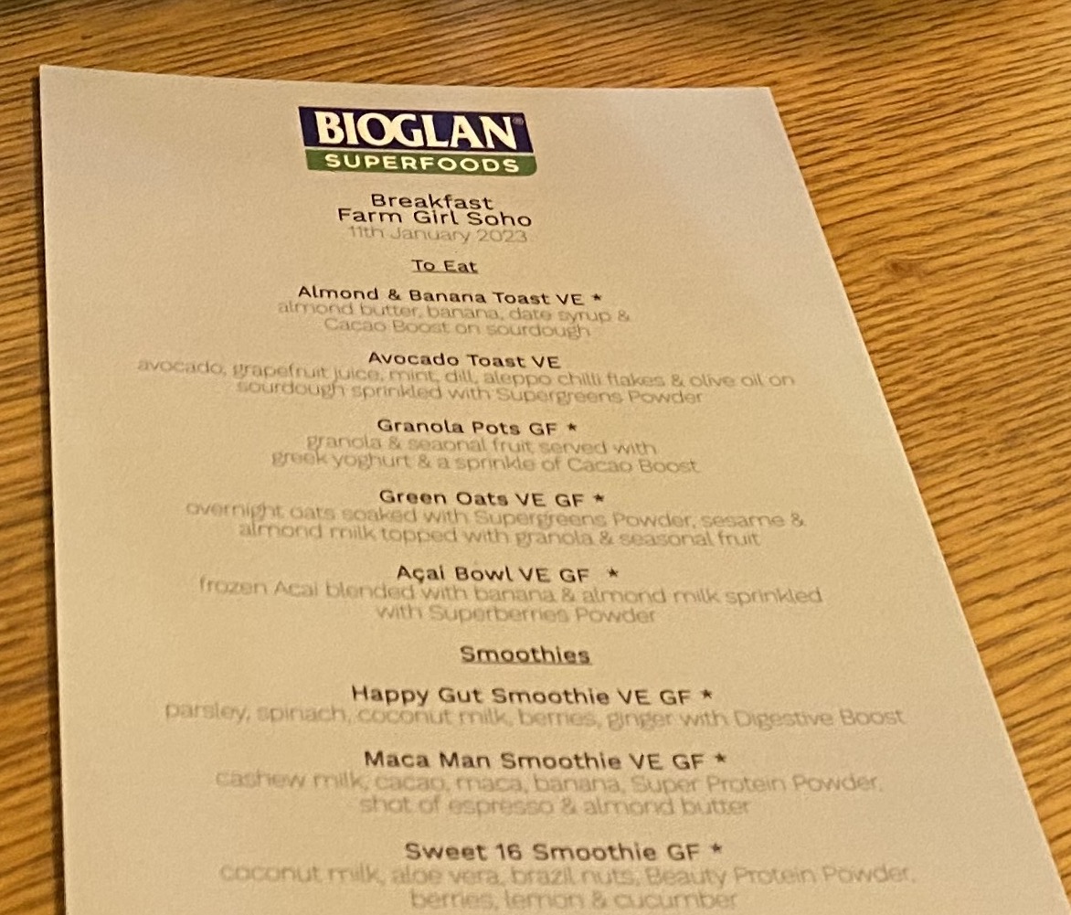 Superfoods breakfast menu