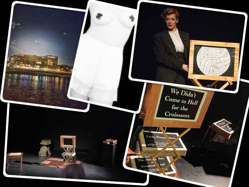 collage of images from We Didn't Come to Hell for the Croissants show at riverside studios 