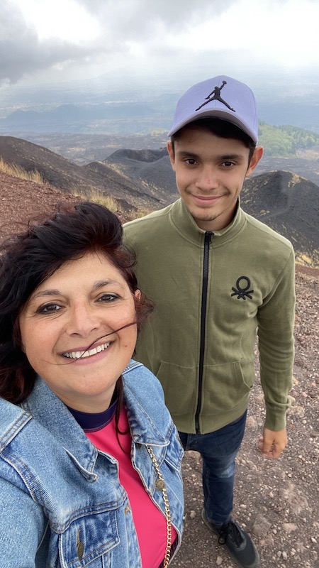 Hiking on the Etna Volcano monica costa and son 