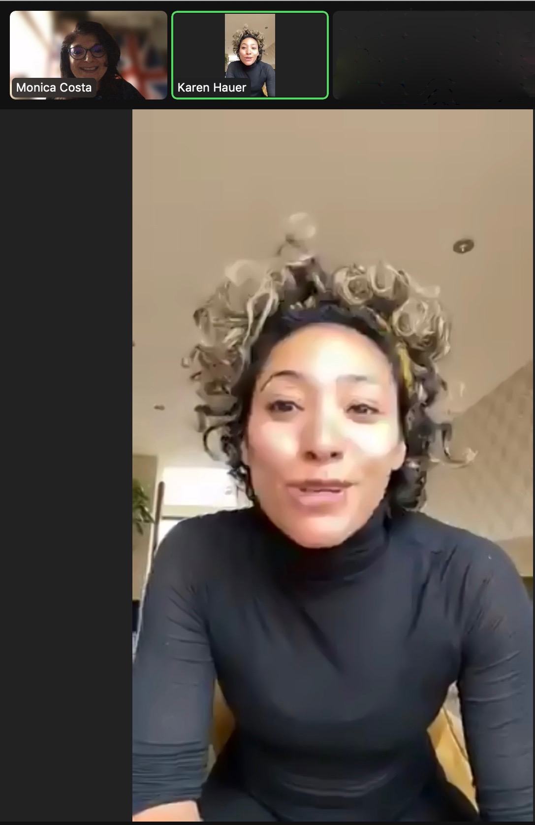 Strictly Star Karen Hauer chatting to monica costa