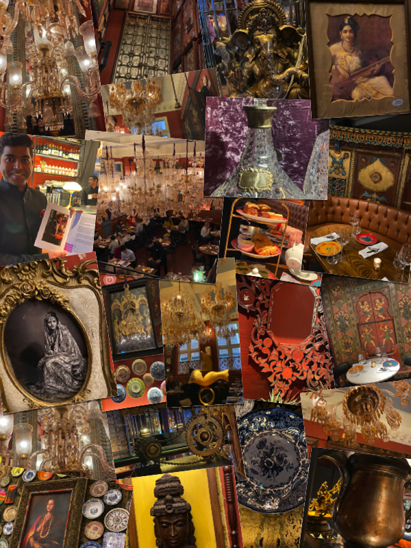 Colonel Saab indian afternoon tea decor restaurant collage