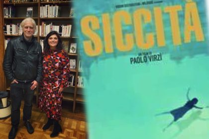 Dry italian movie siccita starring tommaso ragno posing with monica costa movie poster