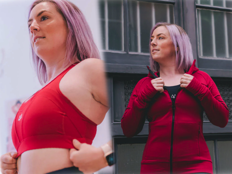 Sisterhoodie fitness clothing sports bra with blonde model