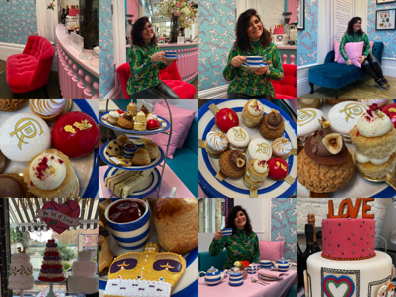 monica costa having Afternoon tea at Biscuiteers Belgravia while posing for London Mums magazine
