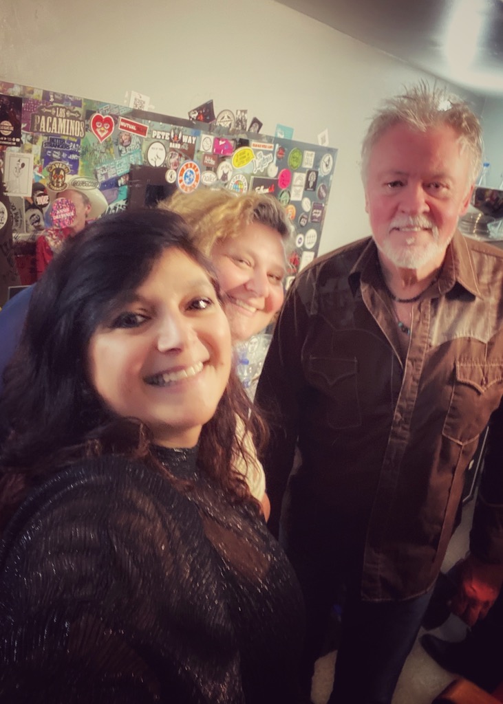 Monica Costa and Paul Young in the dressing rom at Los Pacaminos gig at the half moon pub in putney