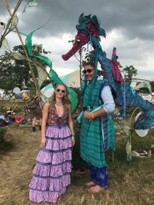 A festival goer and a sea-horse man