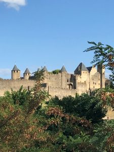 Carcassonne in Occitanie, South-Eastern France - View of La Cité, from Pont Vieux