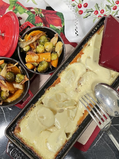 Gratin Dauphinois and roast vegetables