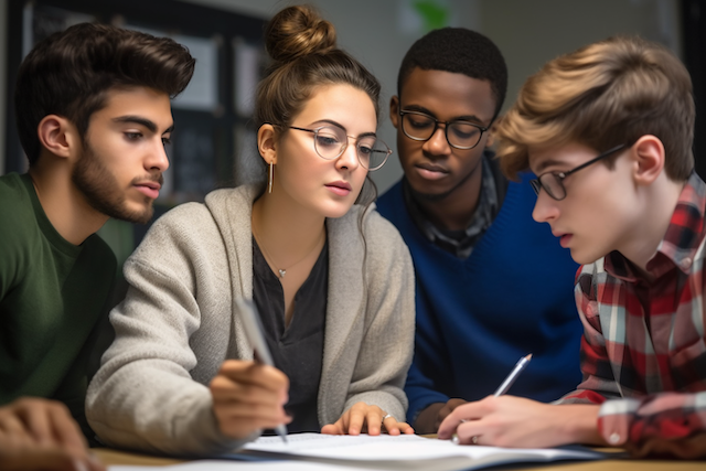 young people studying together at a table